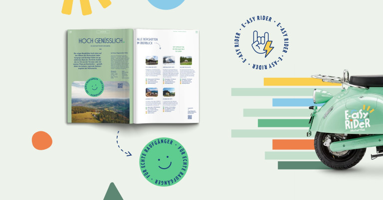 Dreisamtal Tourismus Magazin und E-Roller „Easy Rider“ mit neuem Corporate Design, entwickelt von DOTS – Teil des Markenrelaunch und modernen Redesigns