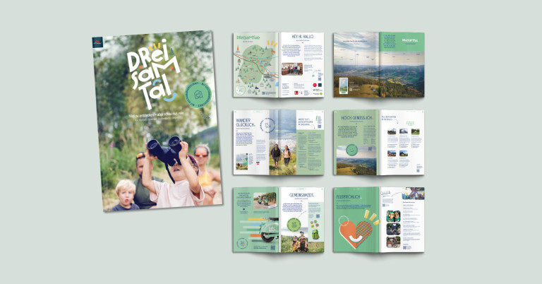 Dreisamtal Tourismus Magazin mit neuem Corporate Design, entwickelt von DOTS – zeigt den Markenrelaunch mit modernem Redesign und einladender Gestaltung.