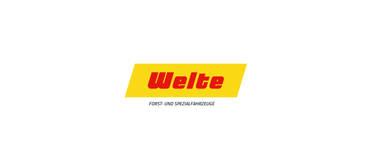 Welte Logo auf schwarzem Hintergrund – Repräsentation des neuen Corporate Designs für Forst- und Spezialfahrzeuge durch DOTS.